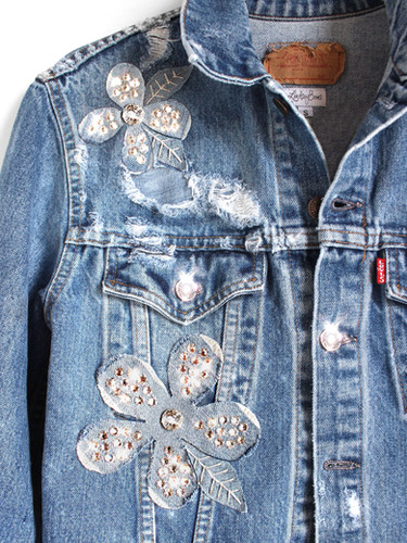 ジャケット・アウター 80s vintage flower denim jeans jacket vtg 80s together floral sweater denim jean jacket M Womens