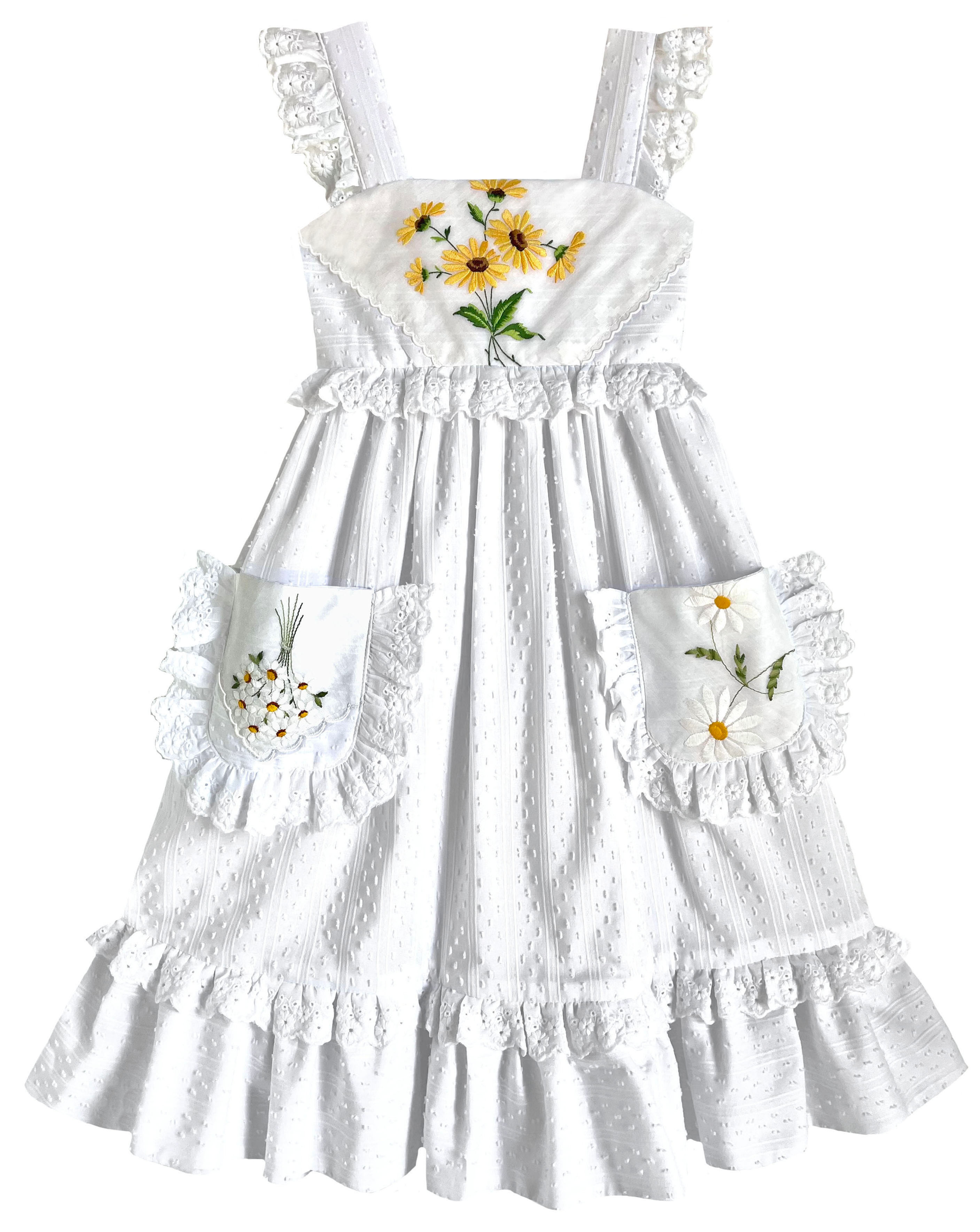 8y Heirloom Handkerchief Dress in Provençal Sunflowers & Daisies