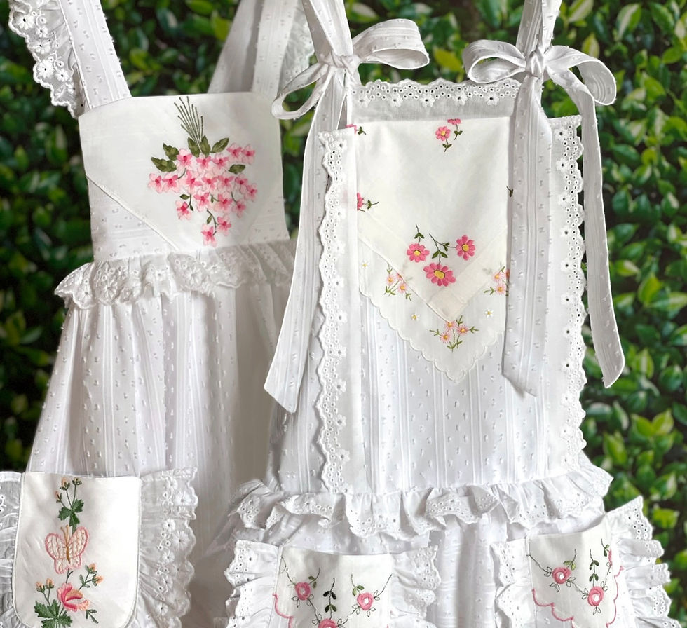 Thumbnail: 4T Drop Waist Heirloom Handkerchief Dress in Pink Daisies