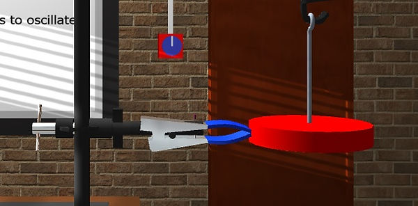 A closeup of the clamp used to indicate the mid-point of the motion.