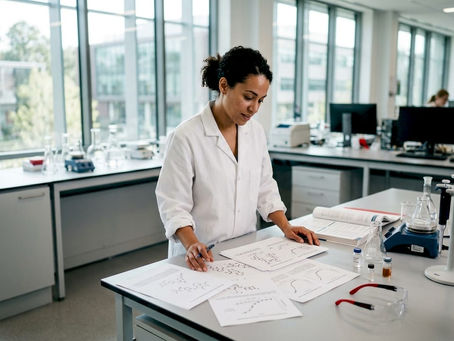 Pharmacologist reviewing 7OH research at lab bench