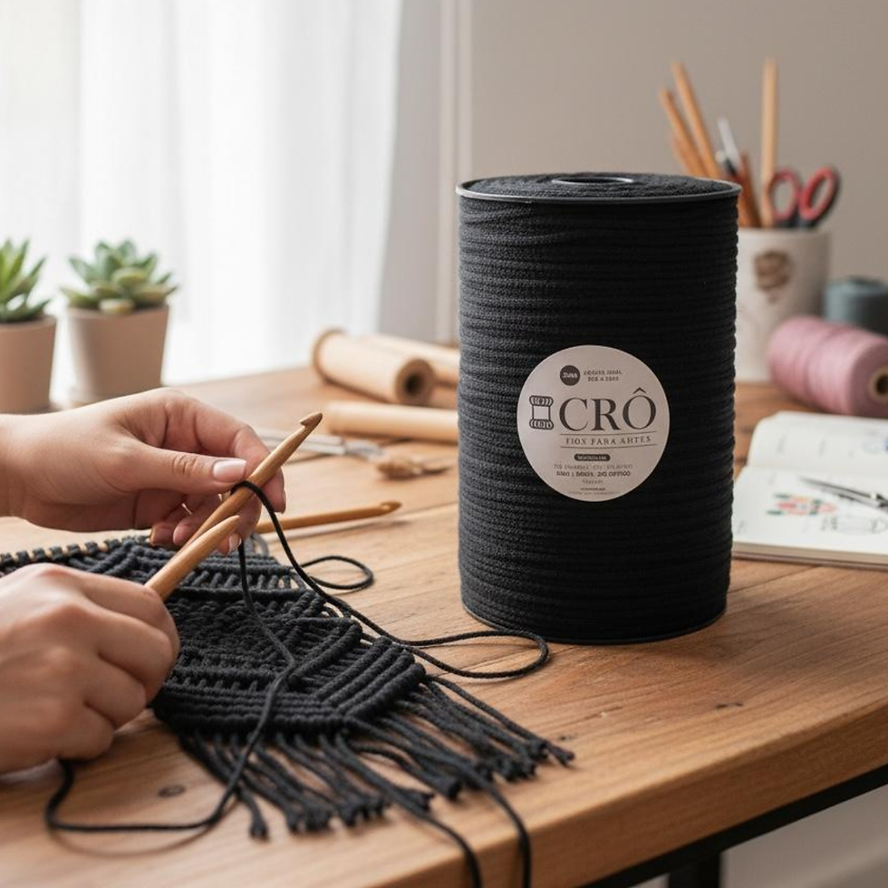 Miniatura: Fio Crô BIG Premium PRETO 100% Poliéster 3MM / 500 Metros /900 gramas