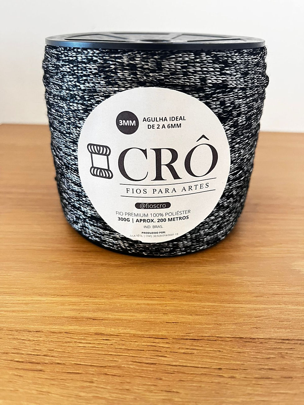 Miniatura: Fio Crô Premium 100% Poliéster COM BRILHO 3MM 200 Metros PRETO