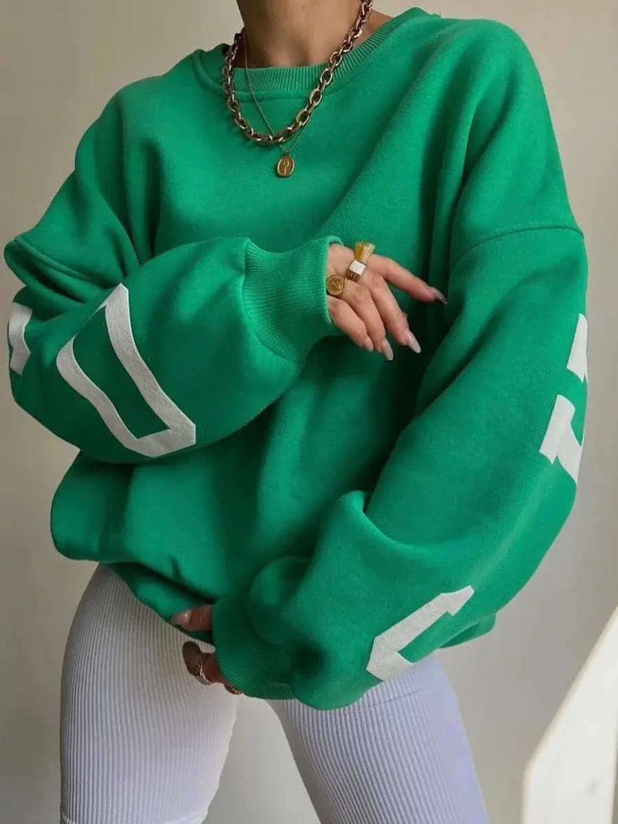 Thumbnail: Combhasaki Women's Y2K Grunge Loose Pullover Sweatshirts Letter Print Casual