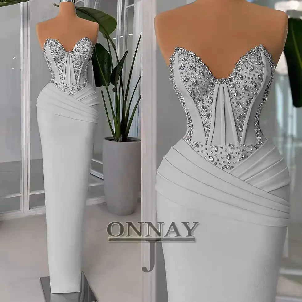 Thumbnail: Customized Pink Mermaid Prom Dresses for Women Corset Crystals Saudi Arabric