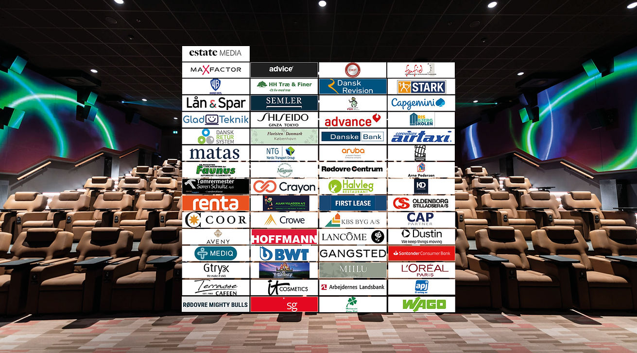 kunder. VIP. Gratis parkering. Estate media. Maxfactor. Warner Brothers. Lån og spar bank. Glad teknik. Dansk retur system. Matas. Faunus. Tømrermester. Renta. Voor. Aveny. Medizz. Gtryk. terrasse cafeen Mighty bulls. Advice. Hh træ og finer. Semler. Shiseido. Floristen. Ntg. Magasin. Crayon. Alan Viladsen. Crowe. Hoffman. Bwt. Walt disney. It Cosmetics. SG. DKF. Dansk revision. Foa. Advance. Danske Bank. Aruba. Rødovre centrum. Halvleg. First Lease. Kbs Byg. Lancome. Gangsted. Miiu. Arbejdernes Landsbank. Wago. Loreal. APJ. Santander. CAP. Oldenborg Stilladser. Arne Pedersen. KD Consulting. Airtaxi. Copenhagen advisors. Cap Gemini. STARK. Fafid