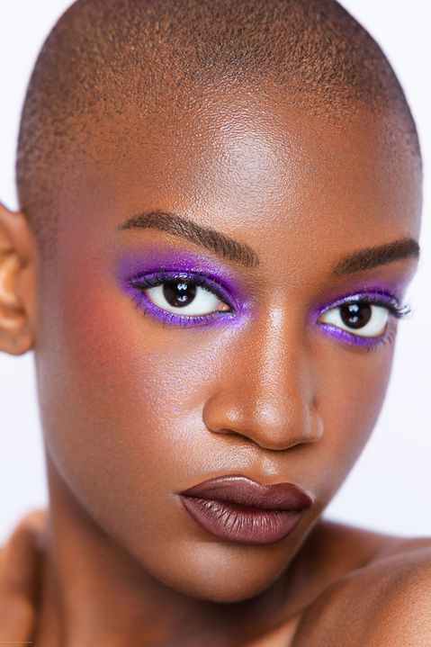 editorial purple eyeshadow makeup for photoshoot in Los Angeles, CA