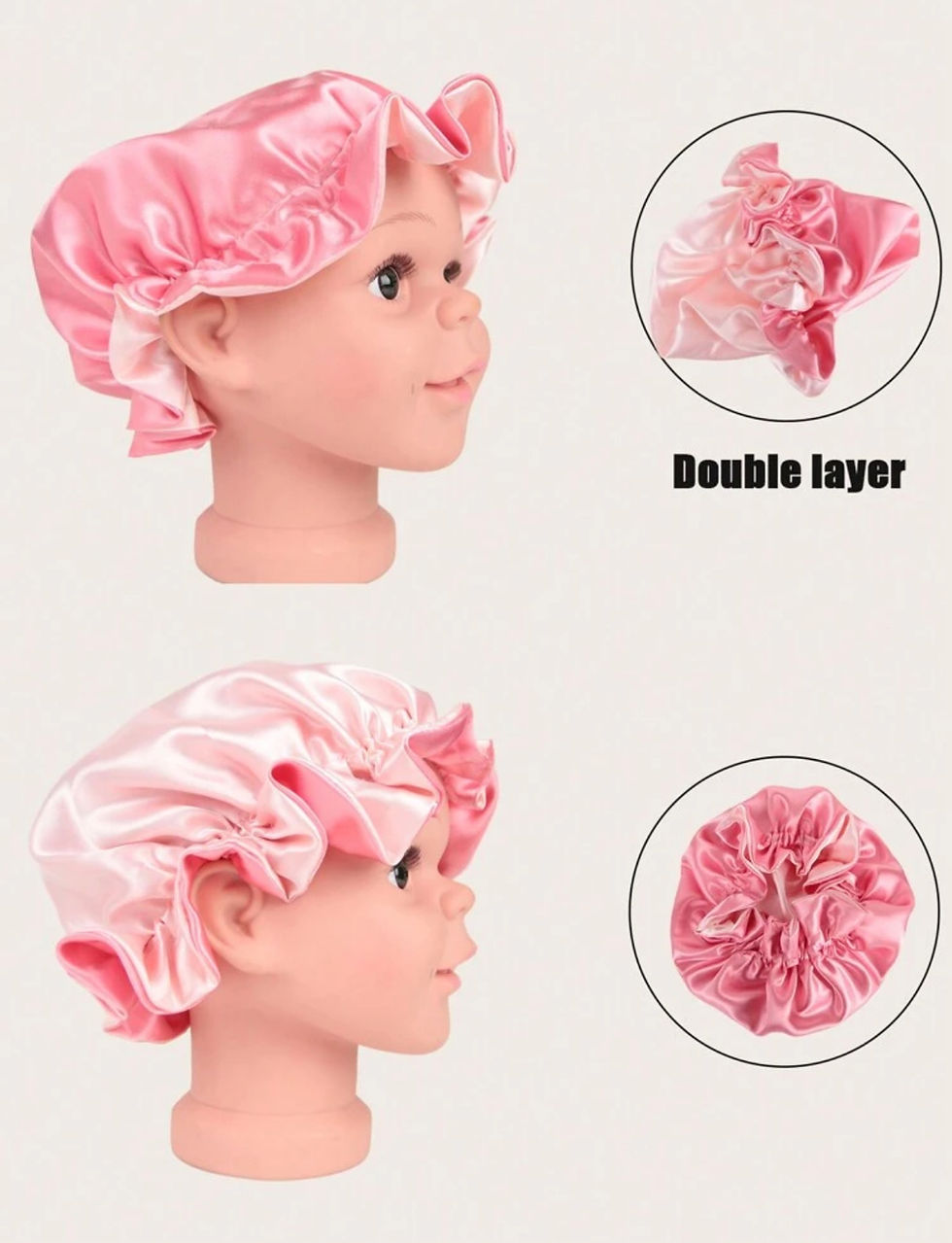 Satijnen Bonnet: DonkerRoze+ lichtRoze kids