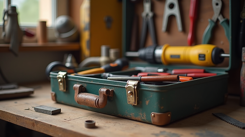 Eye-level view of a well-organized home repair toolkit