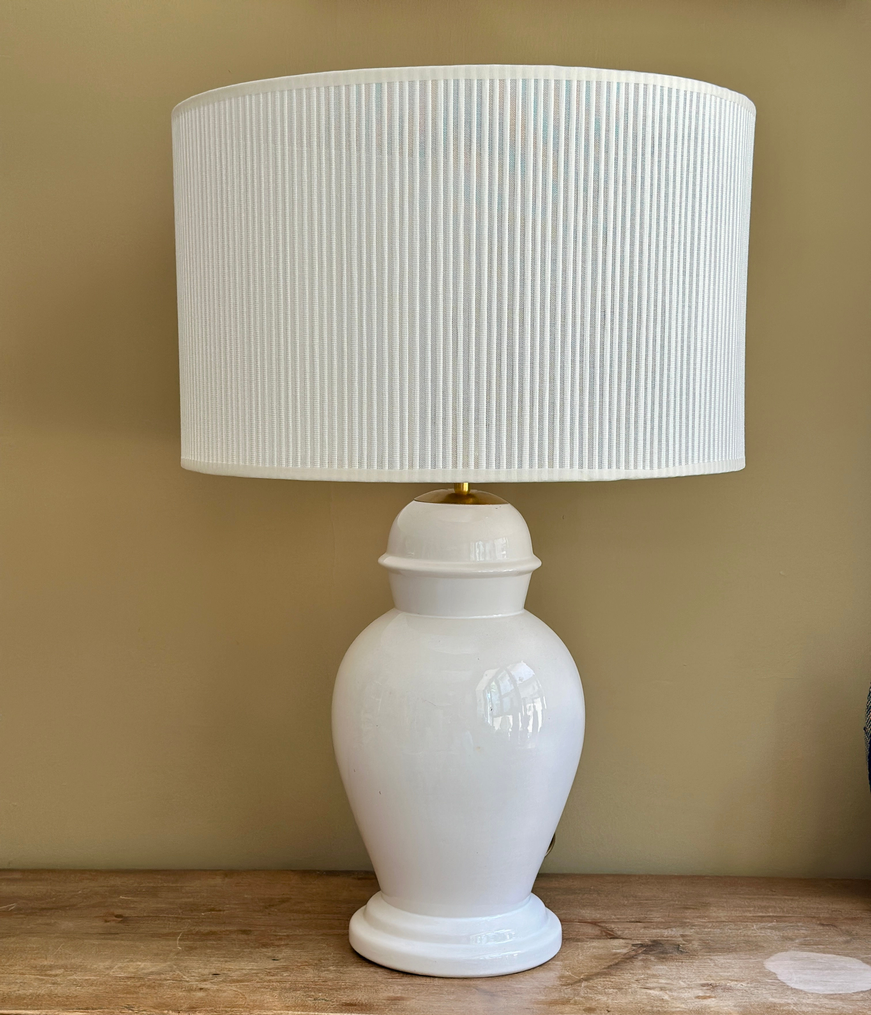 Minimal. Pure. Timeless Lamp, soft texture shade and a glossy white ceramicc base