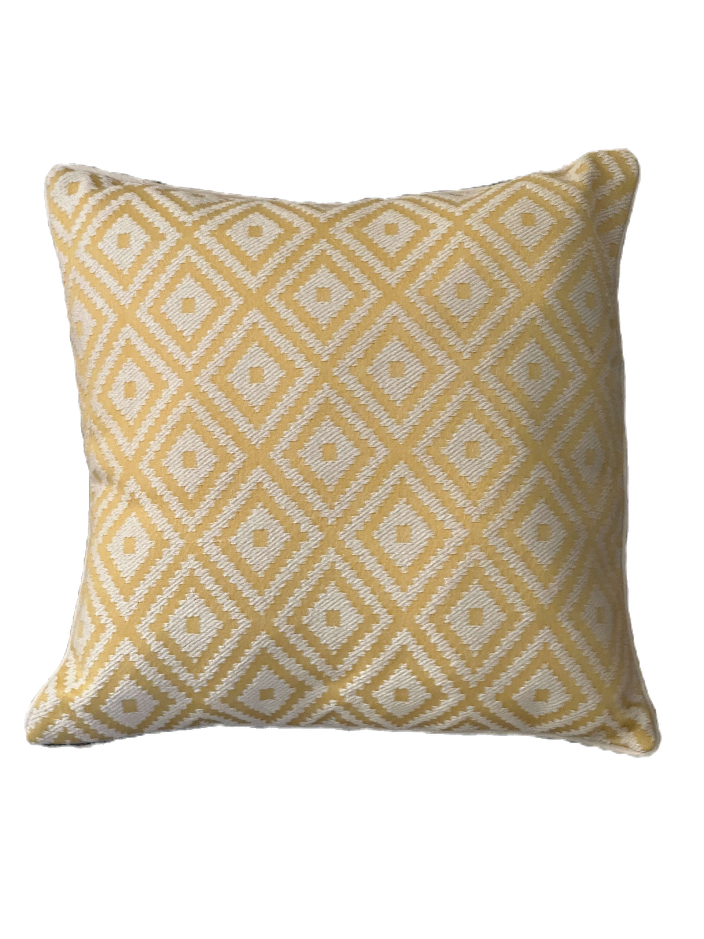 Elegant cushion with yellow and white honeycomb-style diamond pattern.