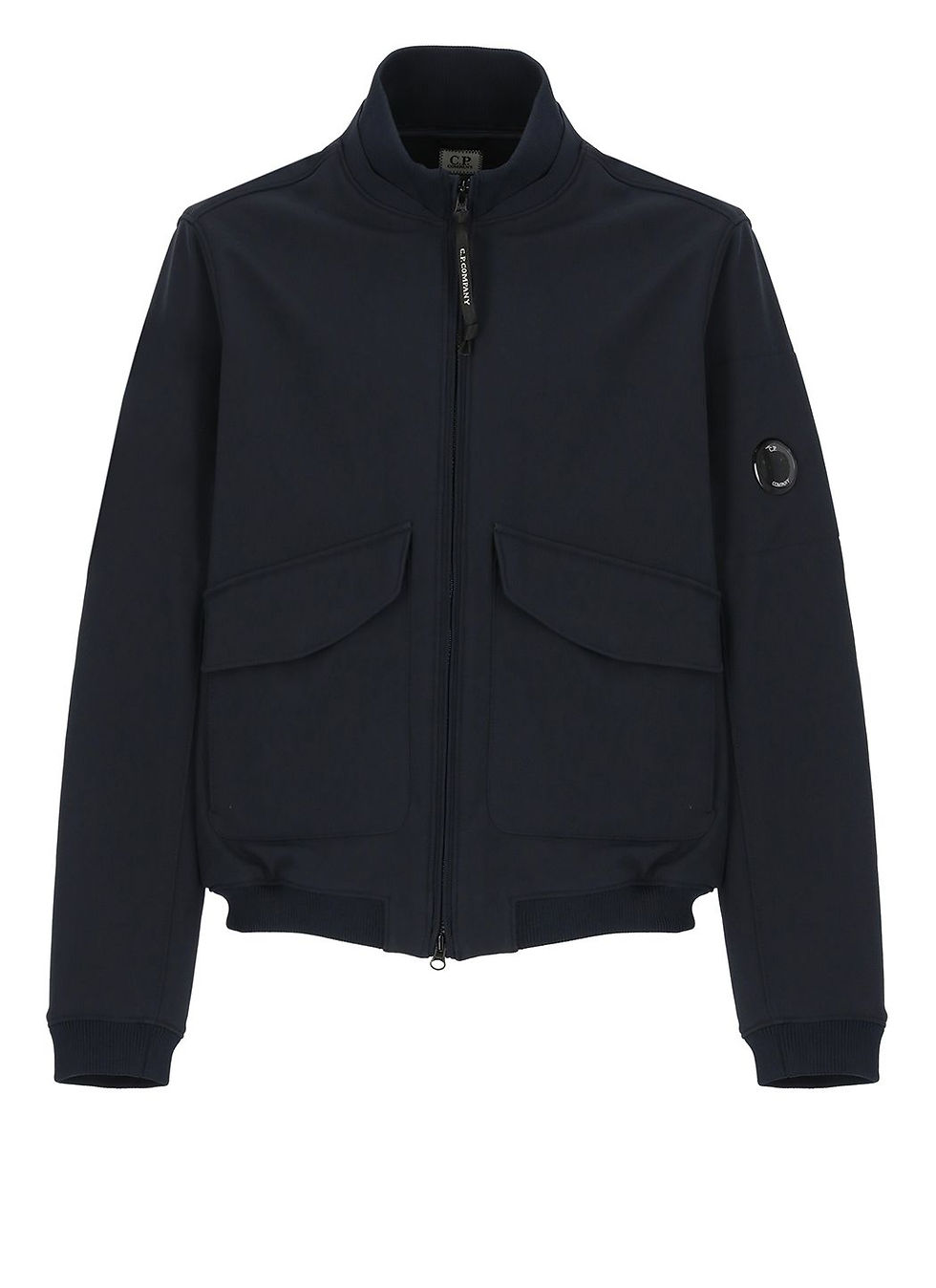 Veste de couleur bleu marine avec deux poches et une fermeture éclair.