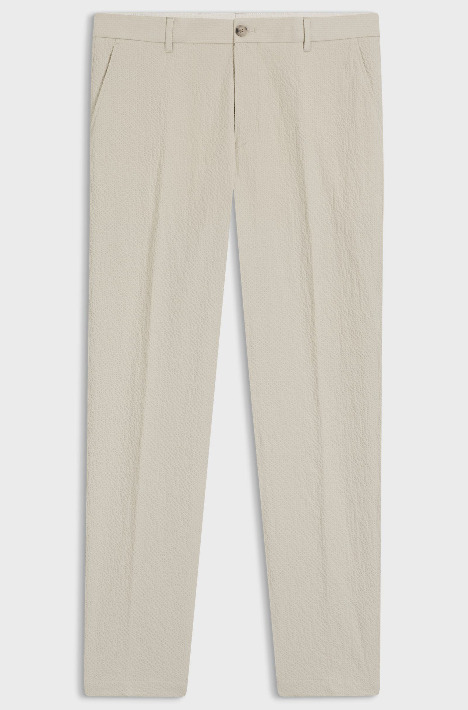 Pantalon coupe fuselée en seersucker de coton stretch