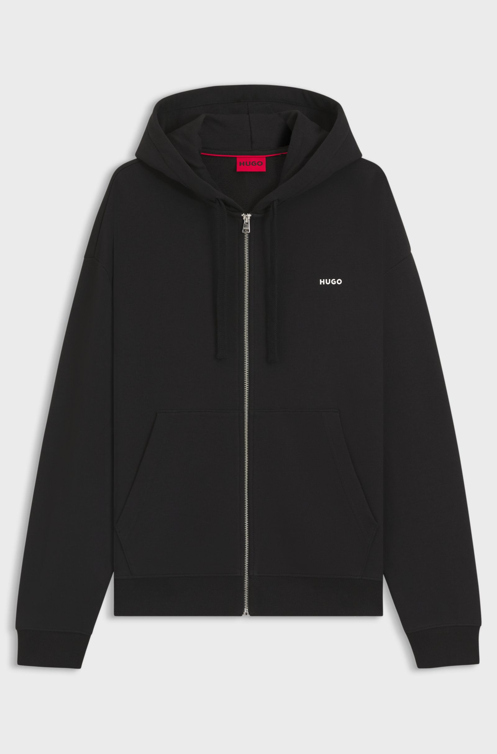 Sweat à capuche noir HUGO. Sweat zippé avec logo. Idéal pour le confort.