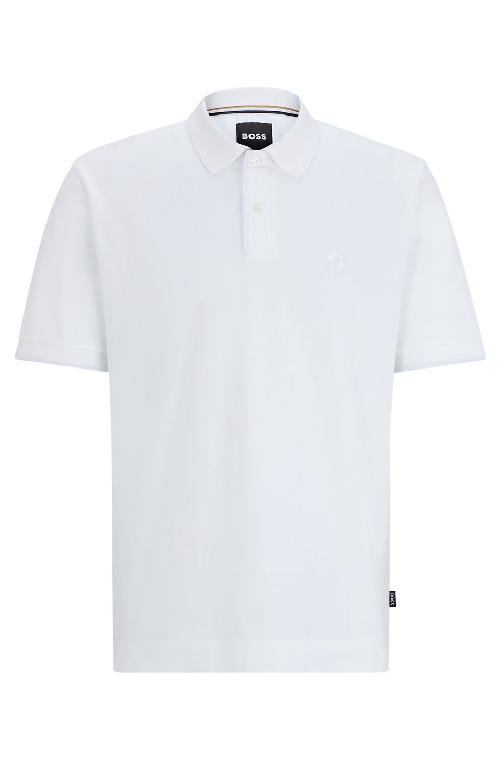 Polo shirt blanc BOSS. Col classique, manches courtes. Un vêtement idéal.
