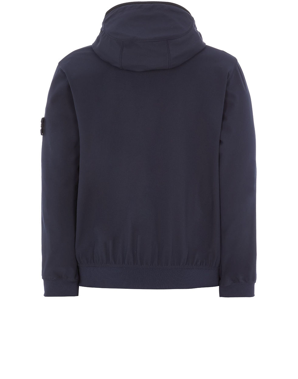 Pull bleu marine à col roulé, arrière, coton, marque sur la manche.