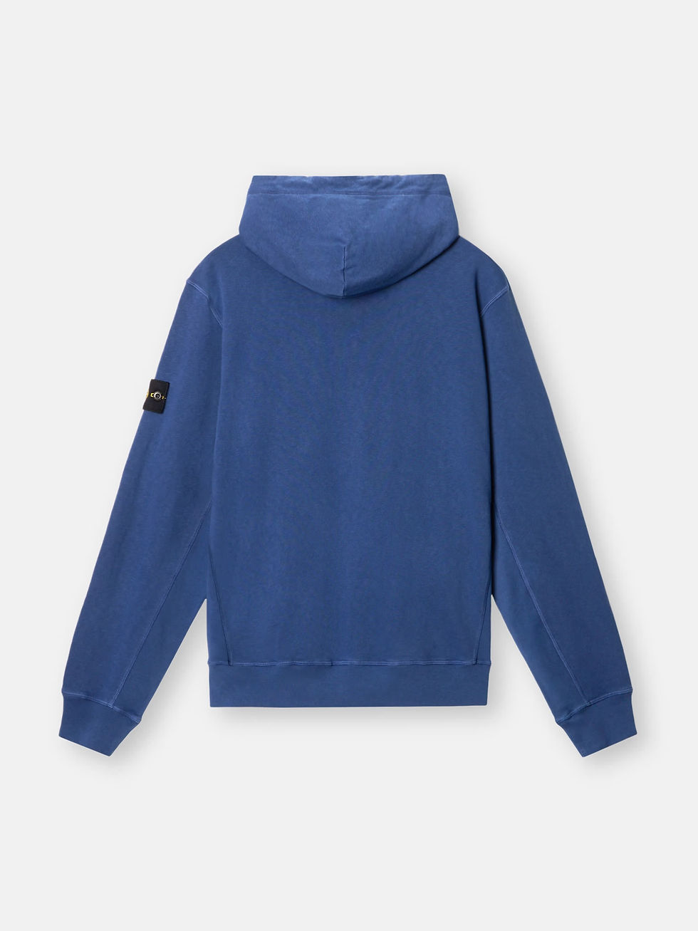 Miniature : Sweat à capuche bleu Stone Island, arrière, détail patch, sur fond uni.