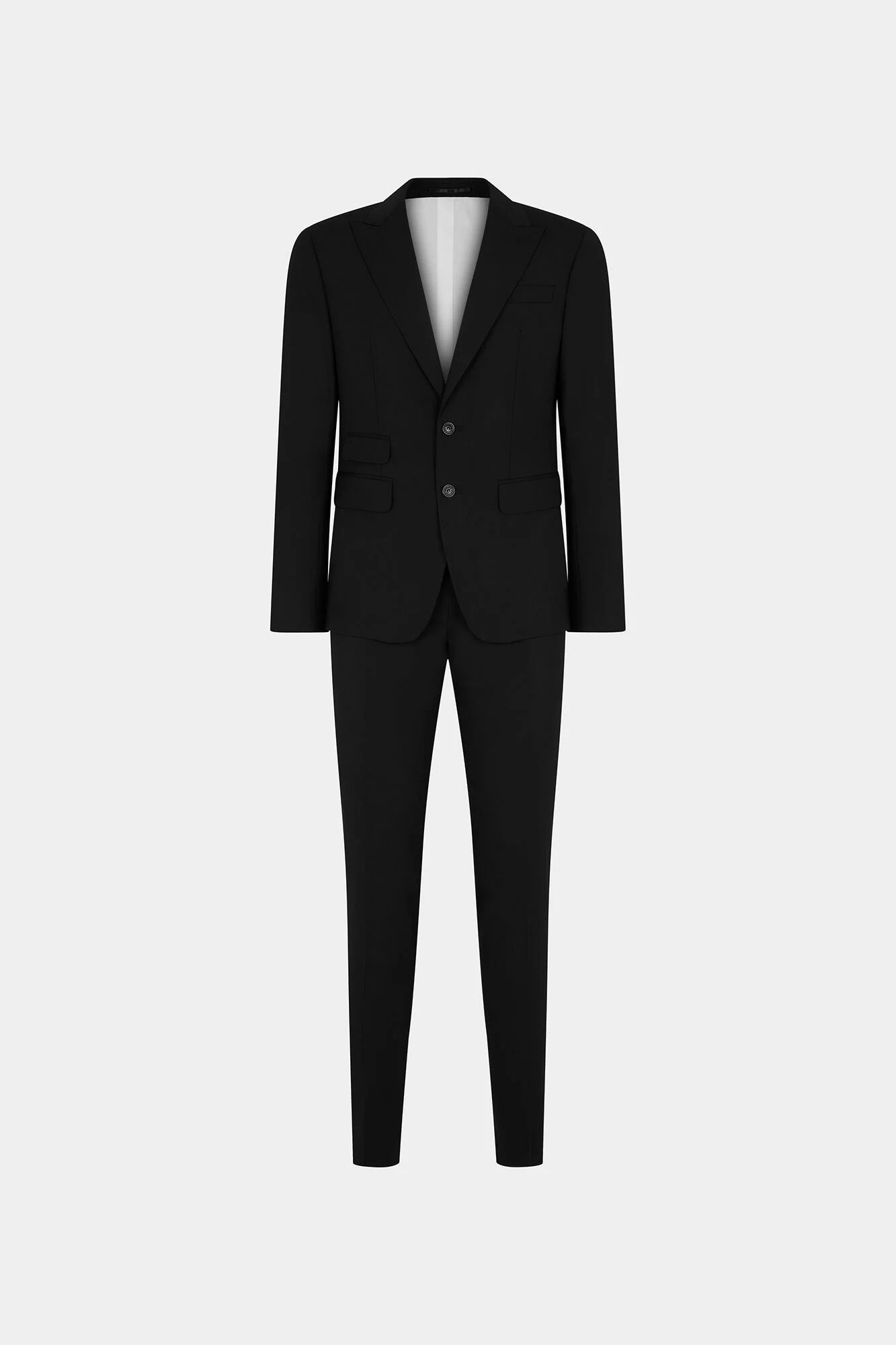 Costume noir élégant posé sur un fond blanc, pour une tenue parfaite.