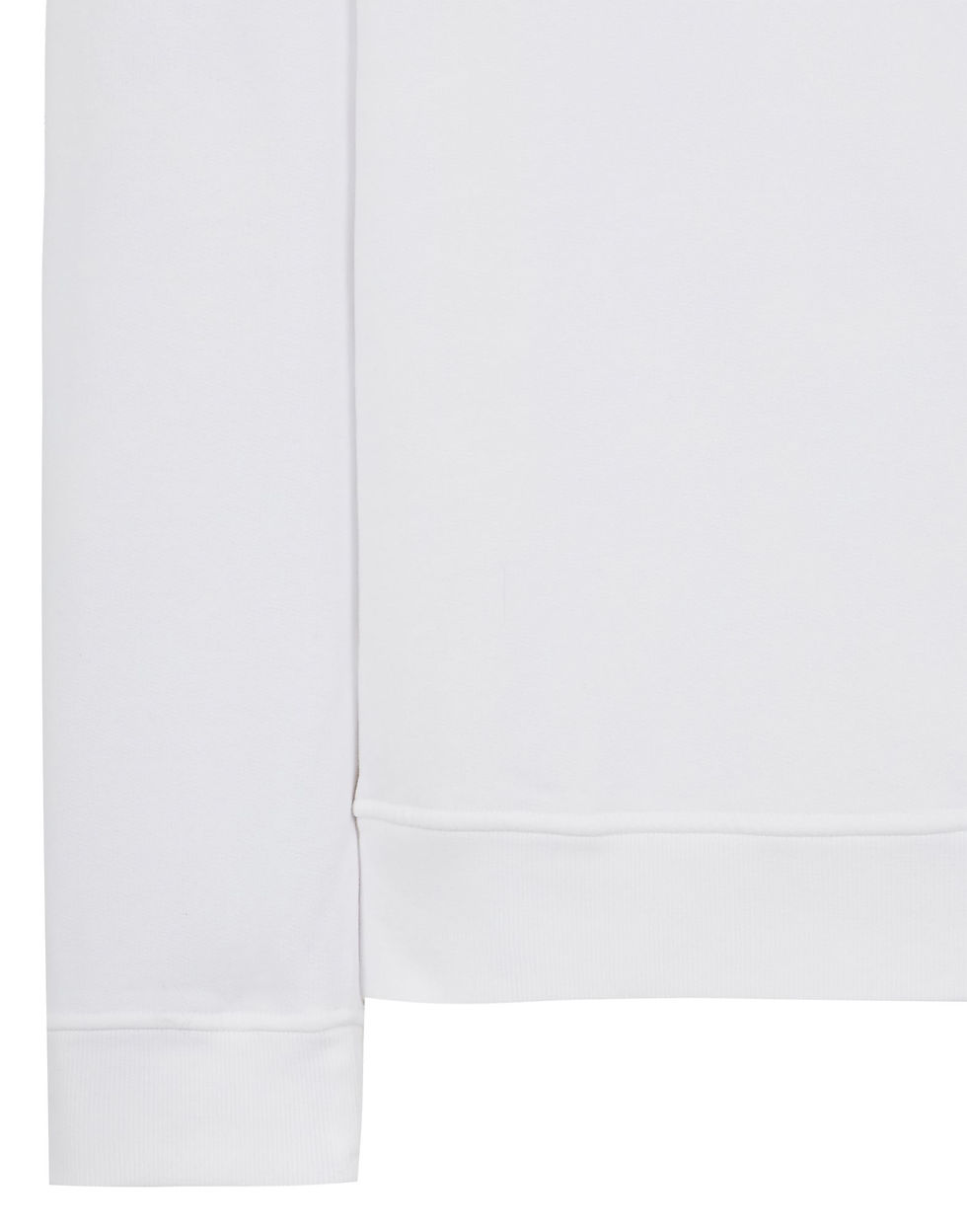 Miniature : Gros plan d'un sweat-shirt blanc, détail du tissu, couture, et ourlet.