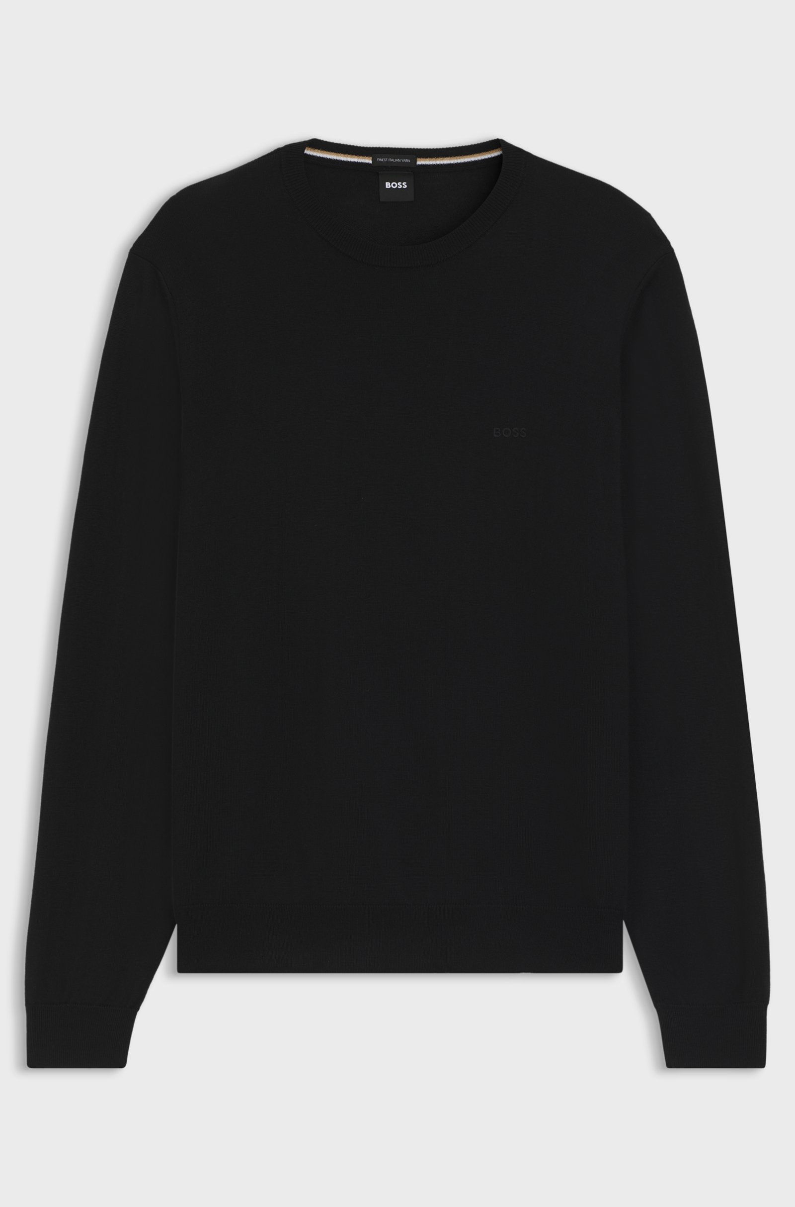 Pull noir classique, 1200012 ORGANIC COTTON CORDUROY 800, col rond, Boutique Karsenty, sur fond blanc.