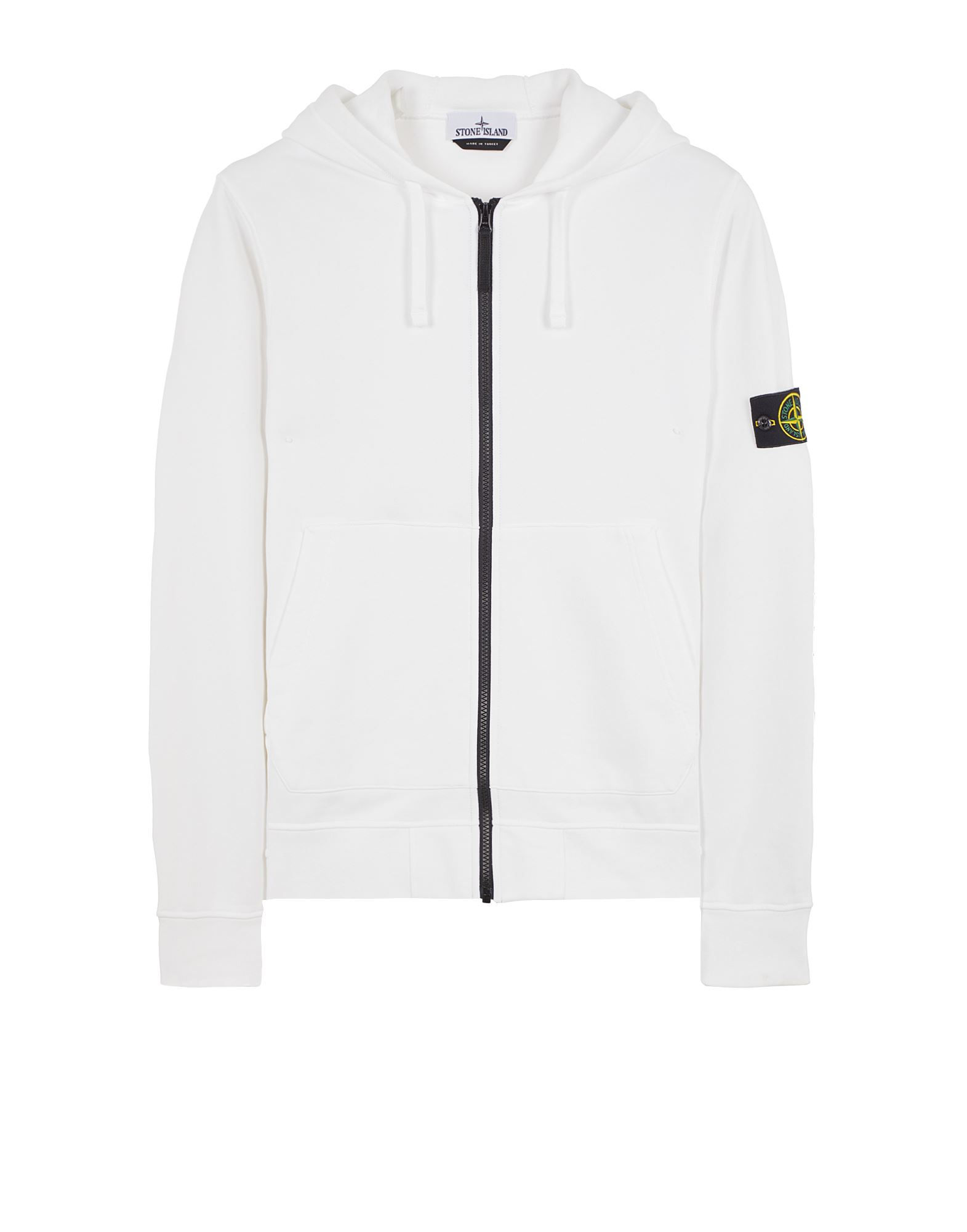 Veste zippée blanche, détail patch, T-SHIRT EN COTON MERCERISÉ AVEC PATCH LOGO. Boutique Karsenty.