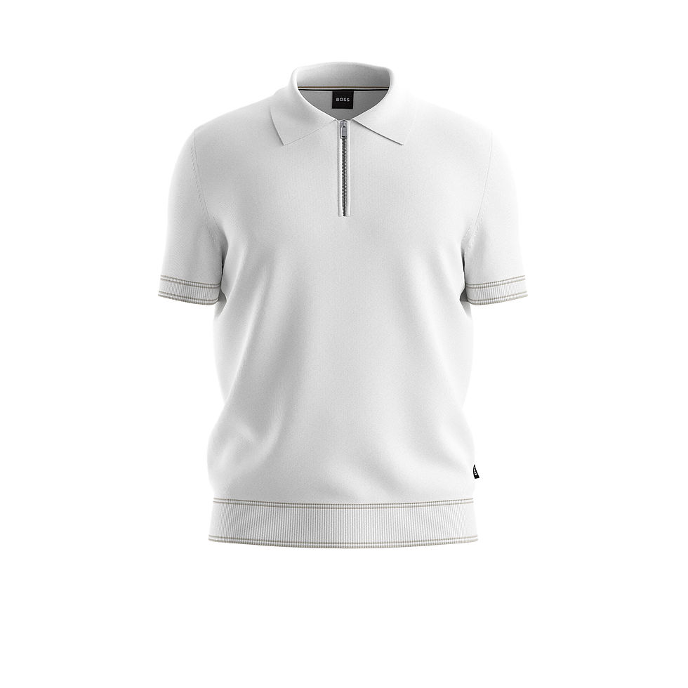 Miniature : Pull à manches courtes en lin mélangé avec encolure zippée