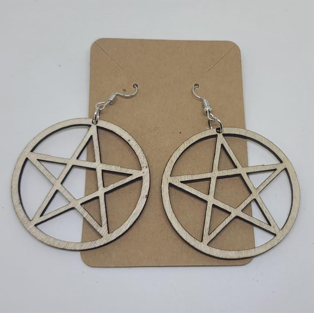 Wood Earring Pentagram