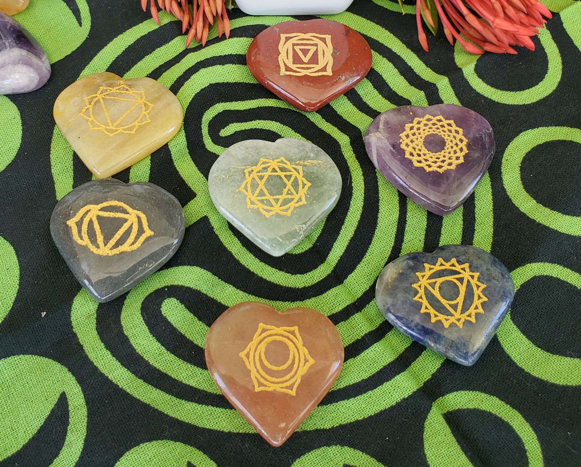 Seven Chakra Heart Shape set with Chakra Bag