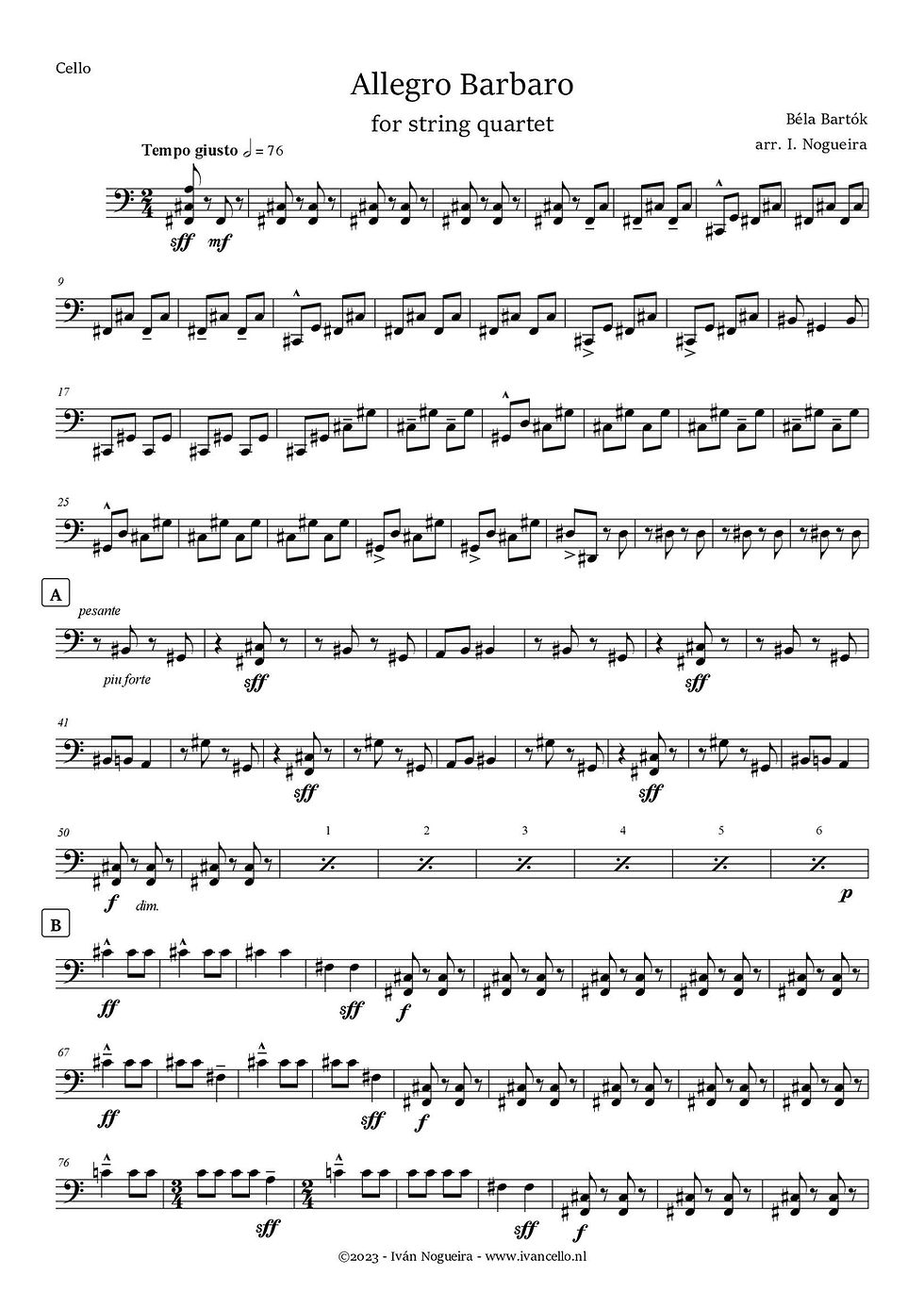 Miniatura: Allegro Barbaro (SZ. 49) by B. Bartok - for string quartet
