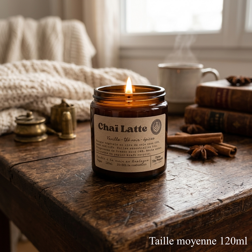 Miniature : Bougie artisanale végétale parfumée thé noir vanille CHAÏ LATTE, vegan, cire de soja