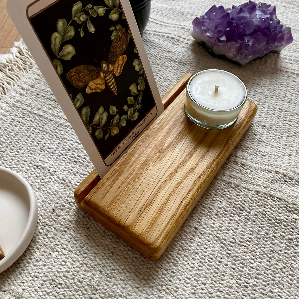 Porte carte et bougie en bois, support carte oracle
