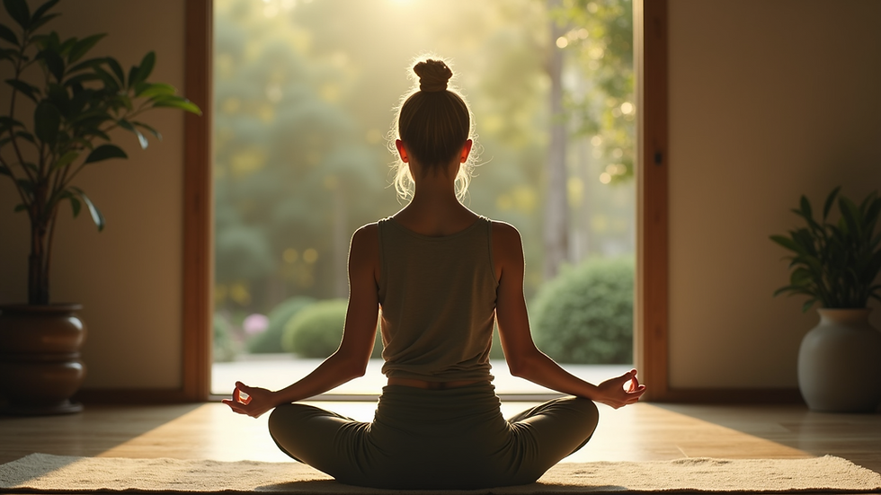 Close-up view of a person meditating in a serene environment