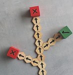 Wooden cubes with arrows, right and wron