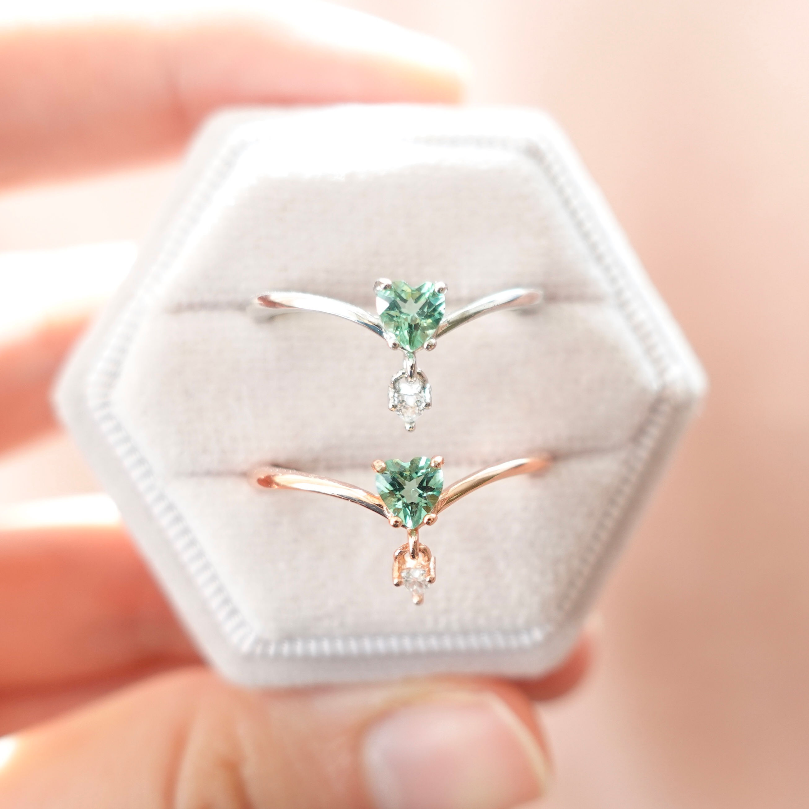 Agate Green Heart Tourmaline Ring