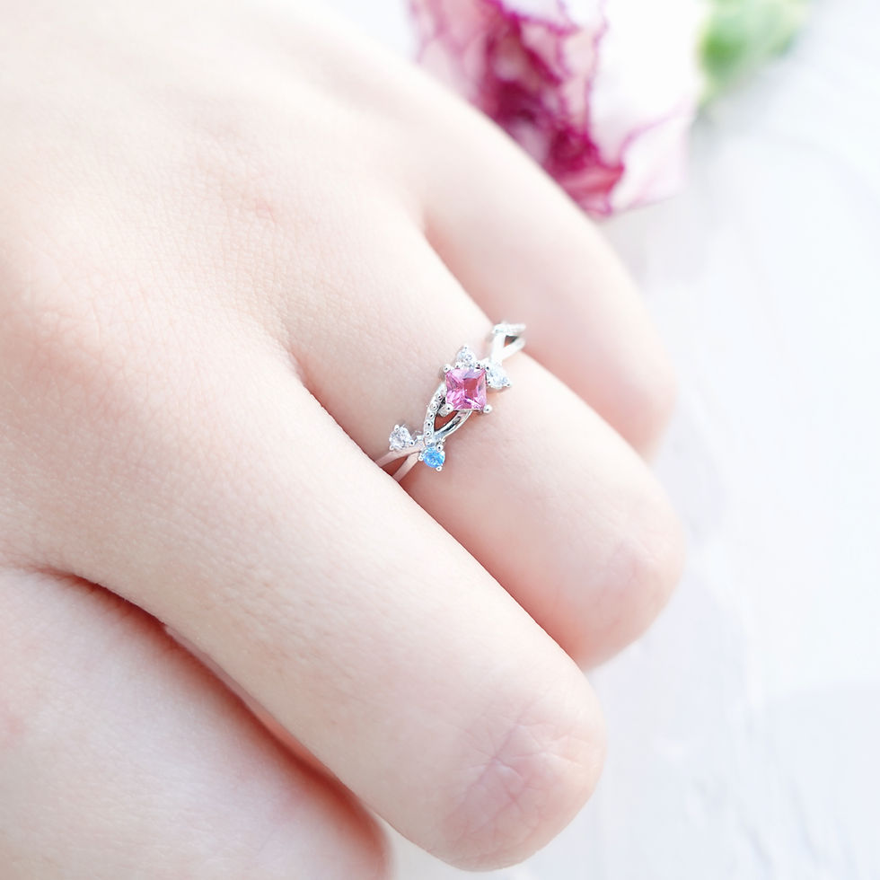 Thumbnail: Princess Square Pink Tourmaline Ring
