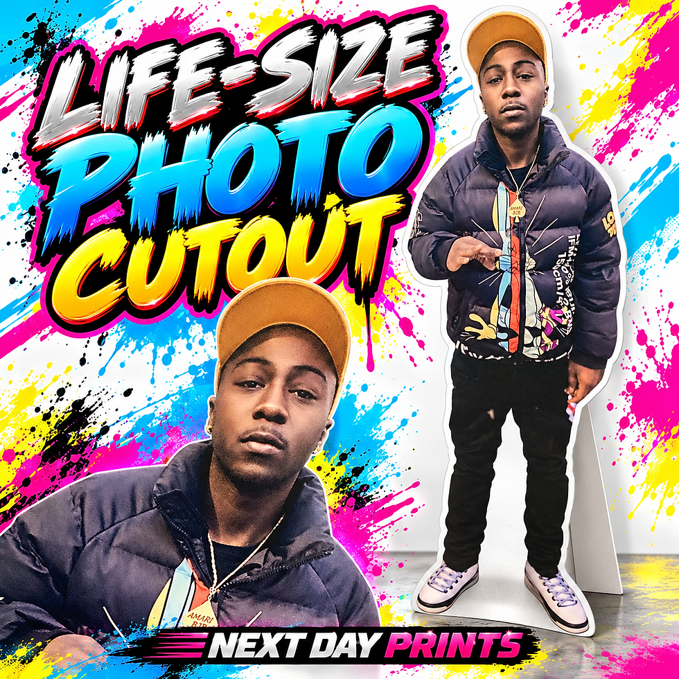 Life-Size Photo Cutout — Next Day Prints colorful product showcase