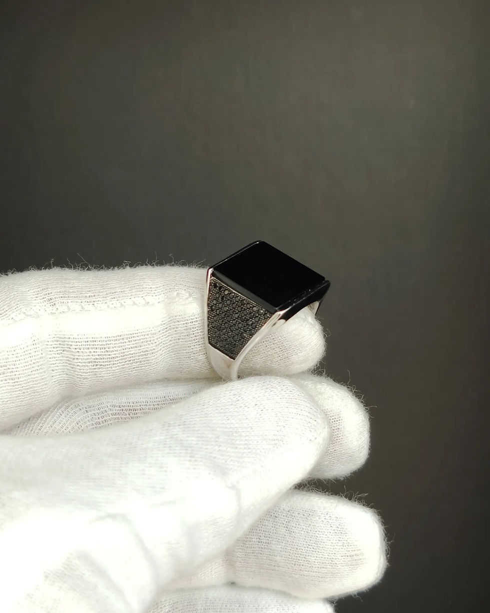Marcasite Gent Silver Ring, Onyx Stone
