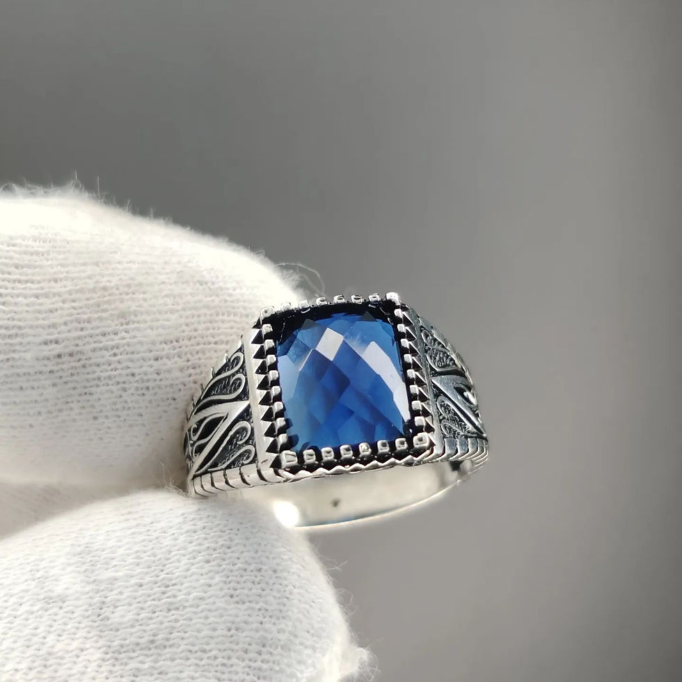Gent Silver Ring, Sapphire Stone