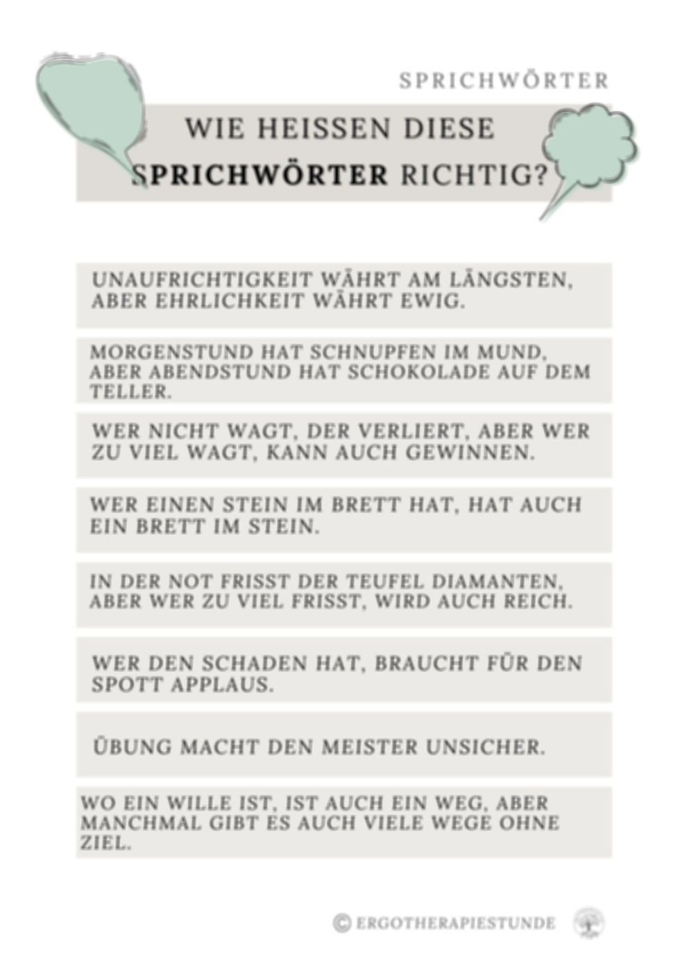 Miniaturbild: Übungsset "falsche Sprichwörter" Hirnleistungstraining