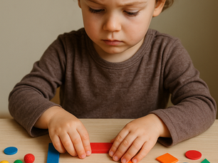 Kind spielt konzentriert mit buntem Material