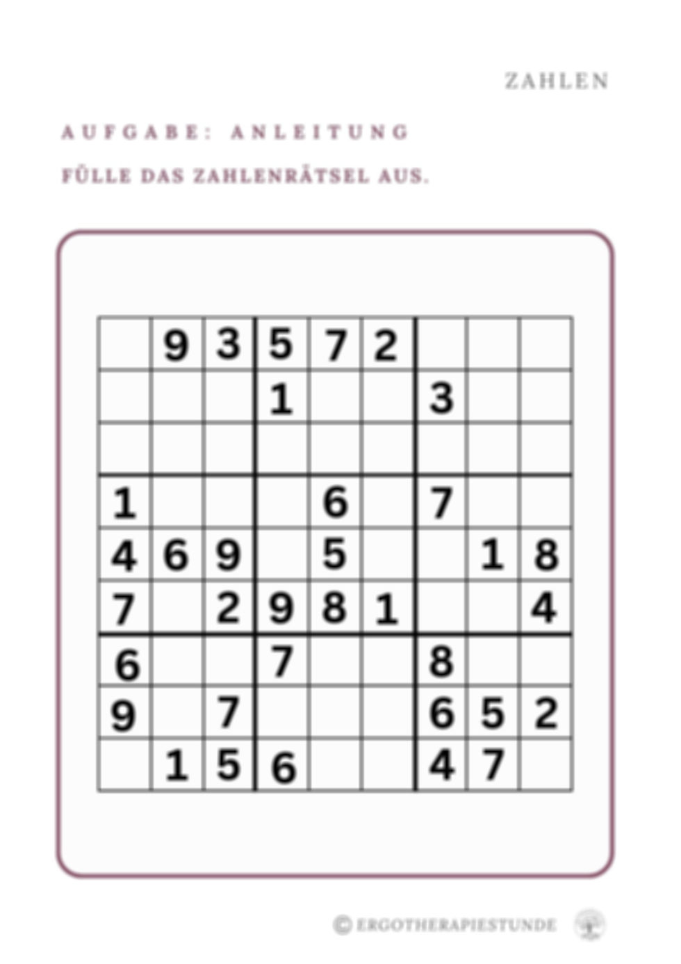Miniaturbild: Aufgabenbeschreibung, Zahlenraster, Sudoku