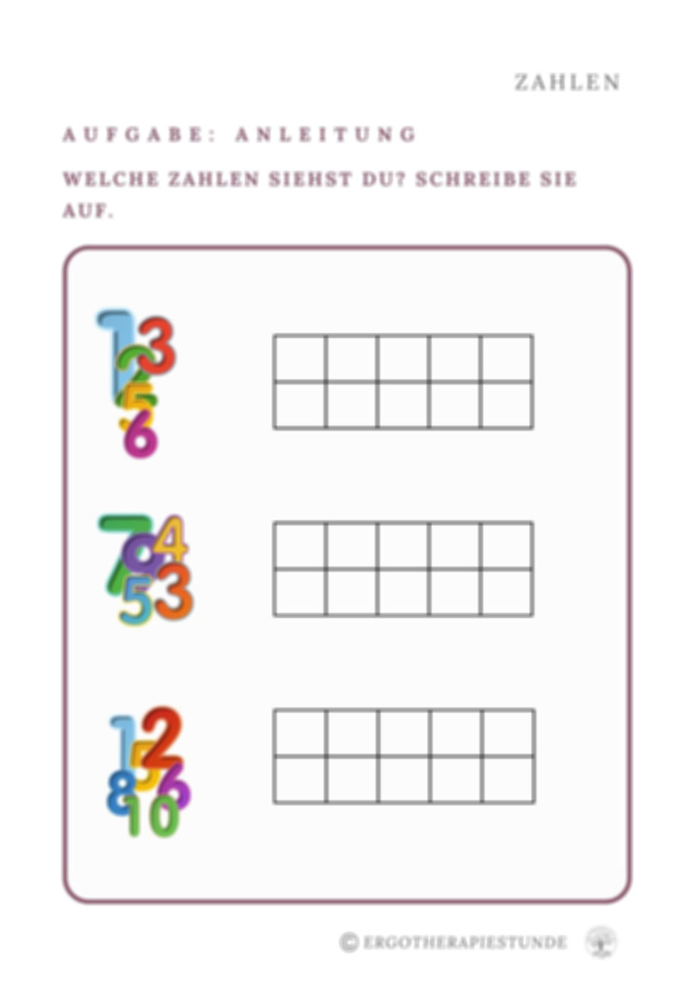 Miniaturbild: mehrere Zahlen durcheinander überlagert, Felder zum eintragen, Hand mit Stift