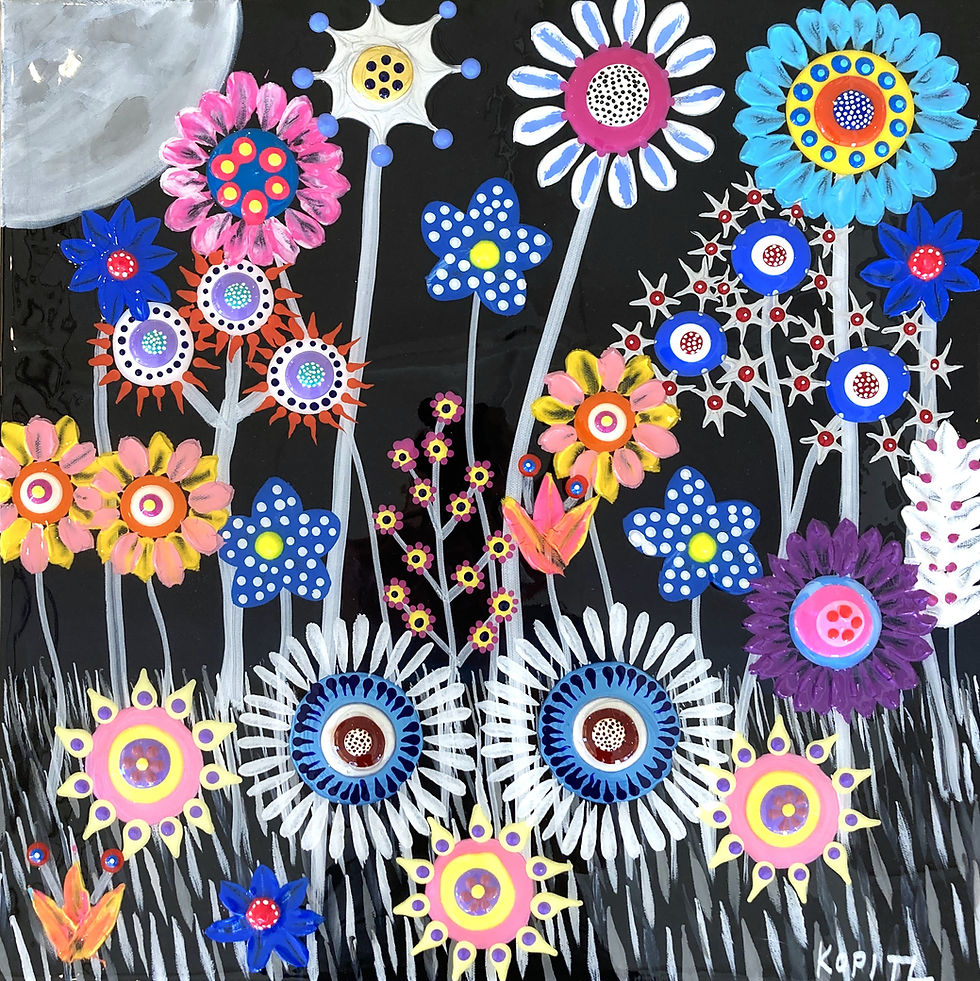 Under The Midnight Moon, 20x20, mixed media and resin on canvas, Steve Kopitz