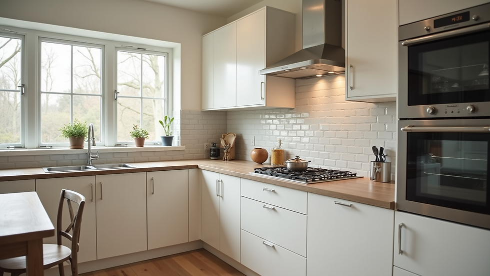 Eye-level view of a beautifully renovated kitchen with modern appliances