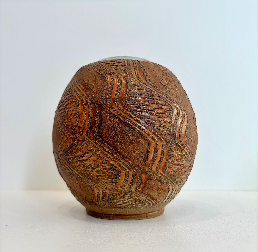 Miniature : Anne Schreck vase grès scarifié abstrait signé céramique XXe