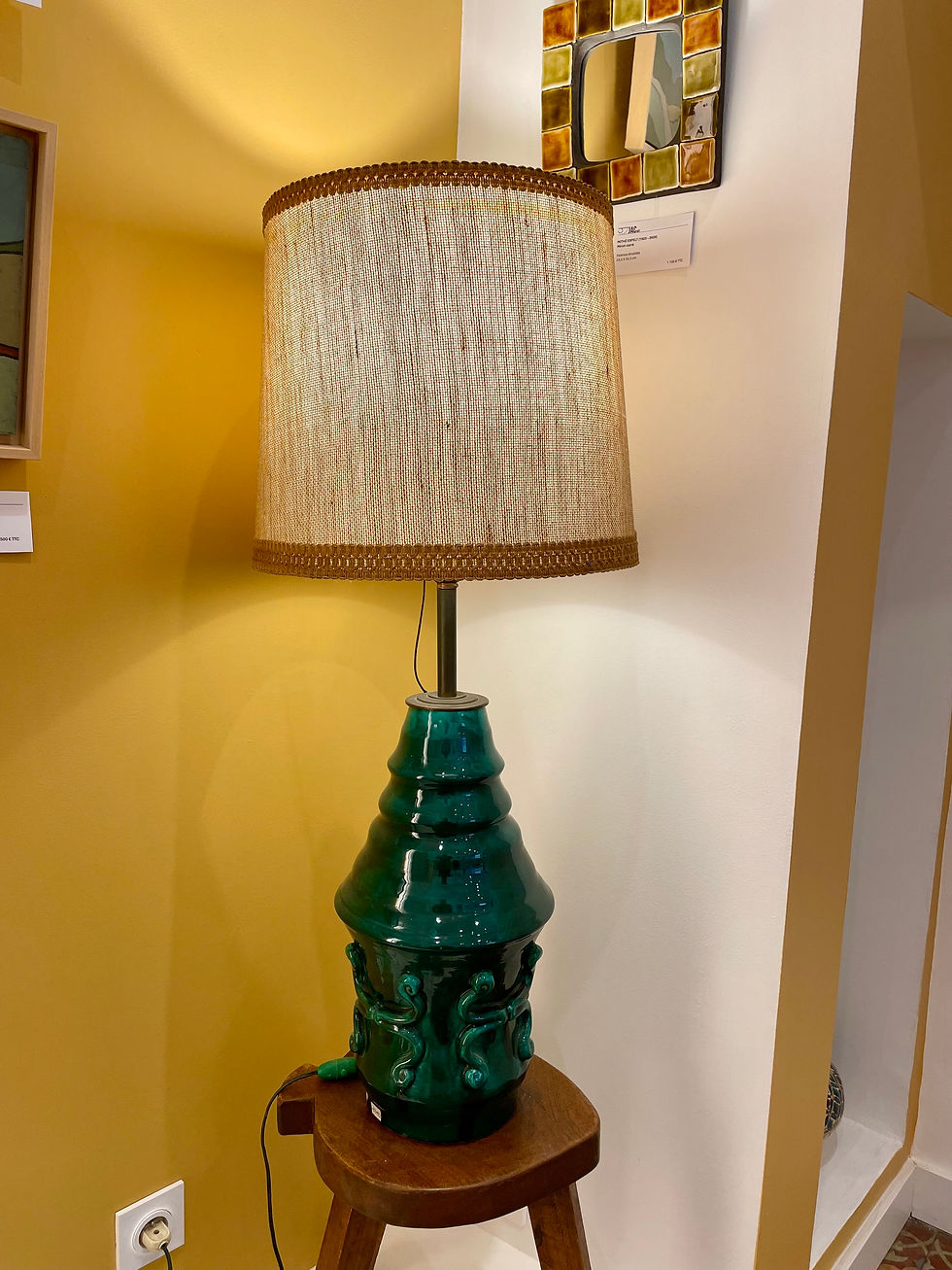 Grande lampe en céramique émaillée verte signée Jean Austruy, années 50