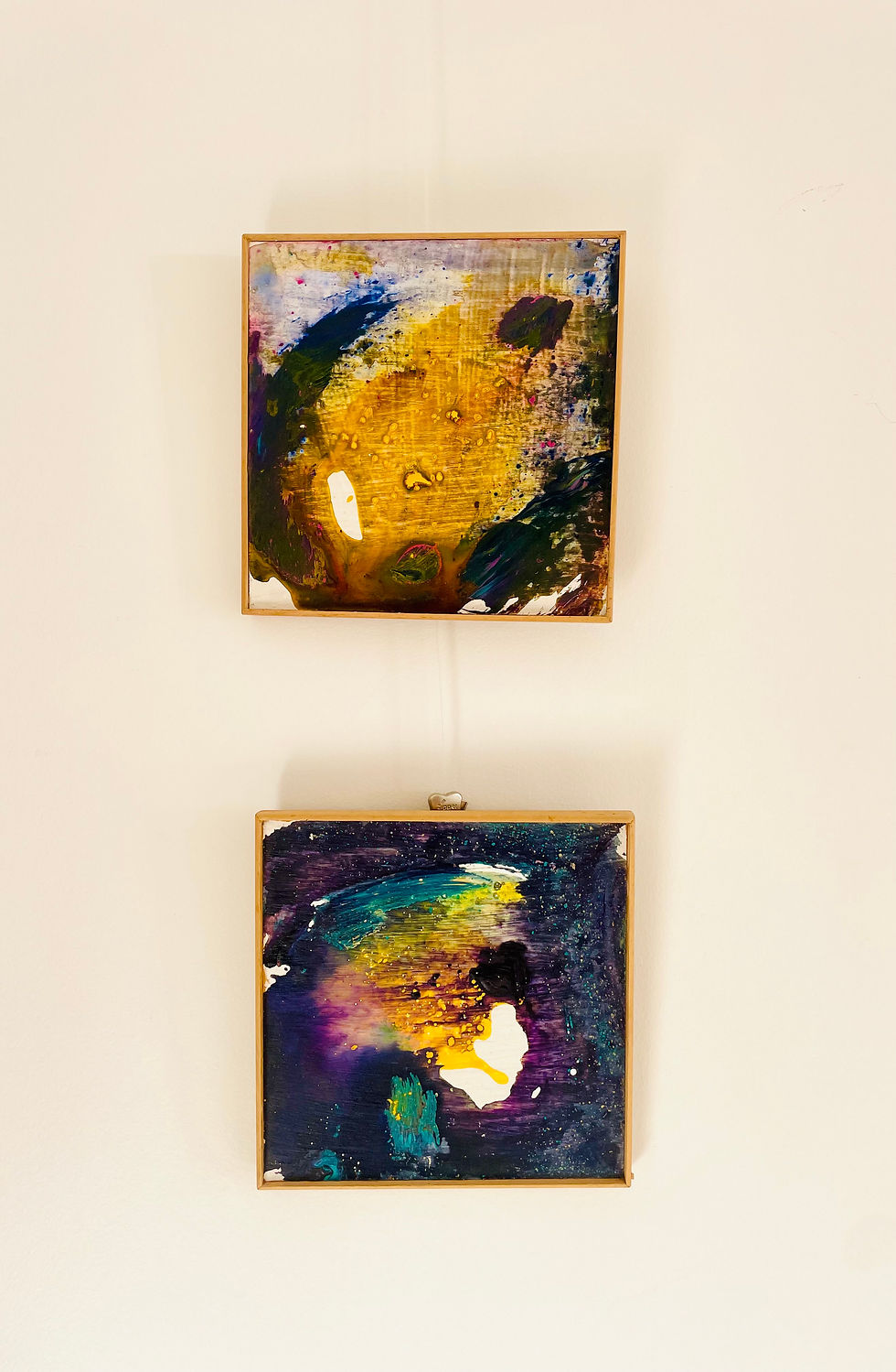 Miniature : Diptyque abstrait signé Jean Delage 1988, peinture sur panneau, 24x24 cm