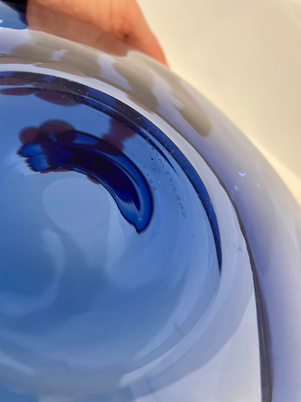 Miniature : Per Lütken coupe en verre soufflé bleu signée Holmegaard Danemark vintage