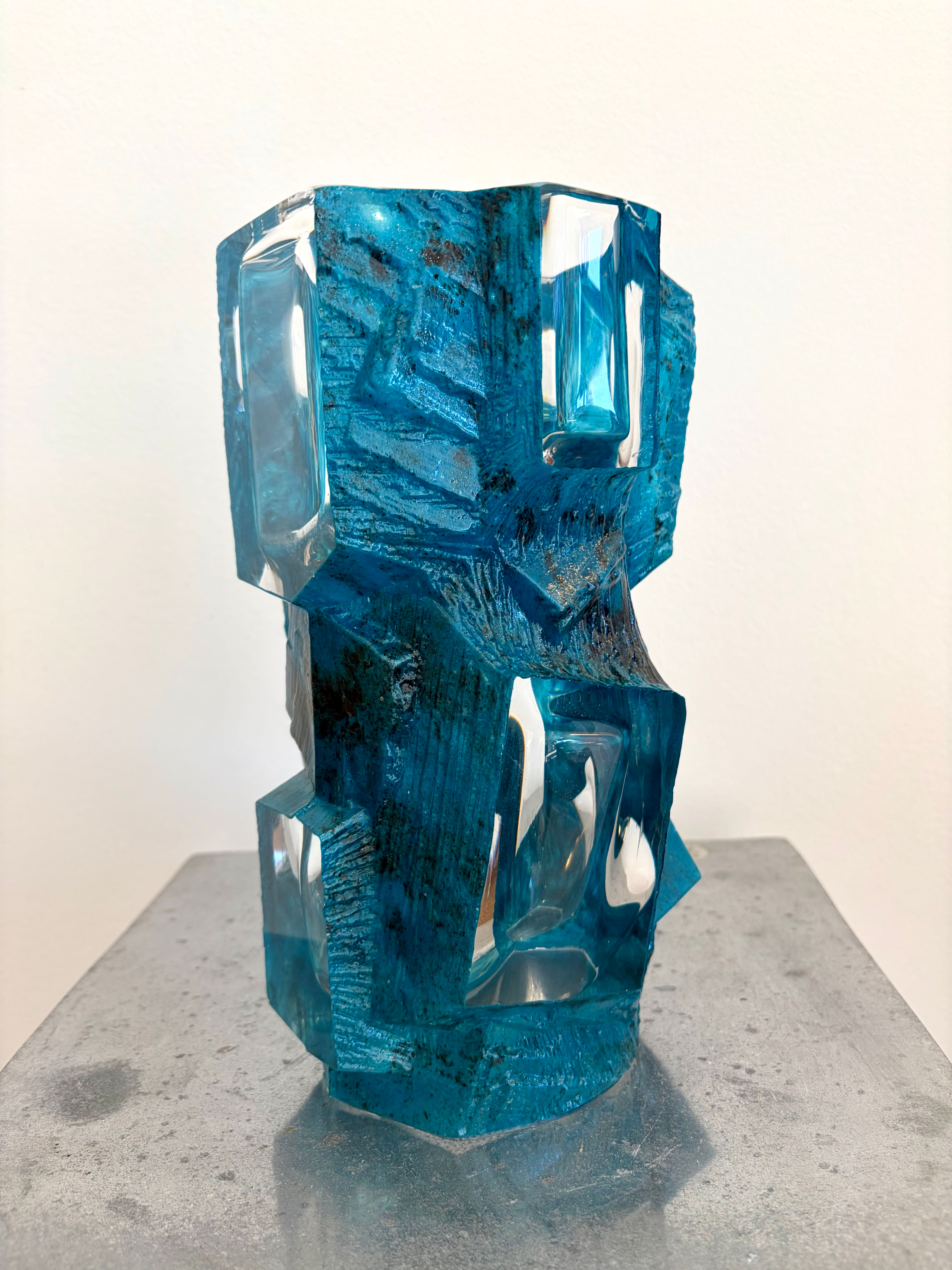 Daum France Vase Argos Bleu Attribué à César Verre Sculptural 1970