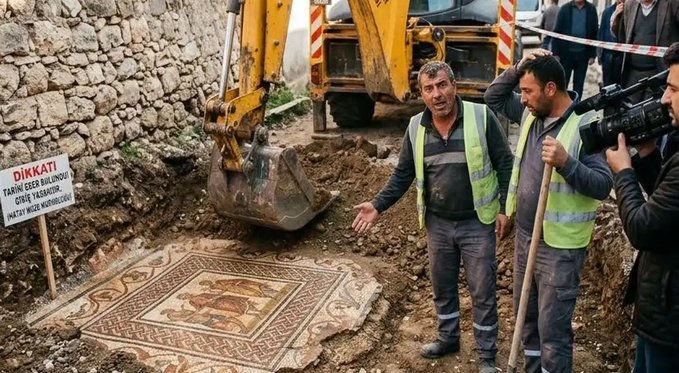 Altyapı kazısında mozaik bulundu